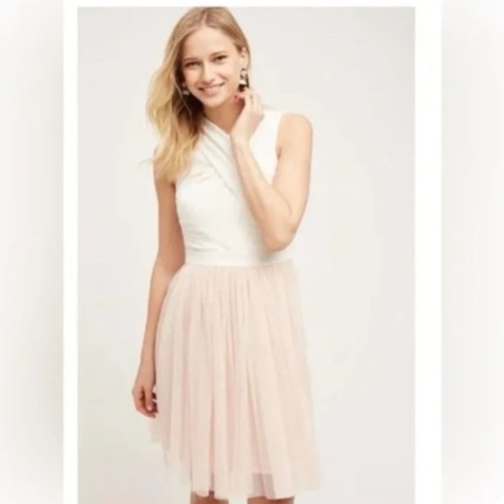 NWT HD in Paris White and Pink Dress with Tulle Skirt